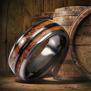 Whiskey Barrel Wood Inlaid Rings for Men and Women